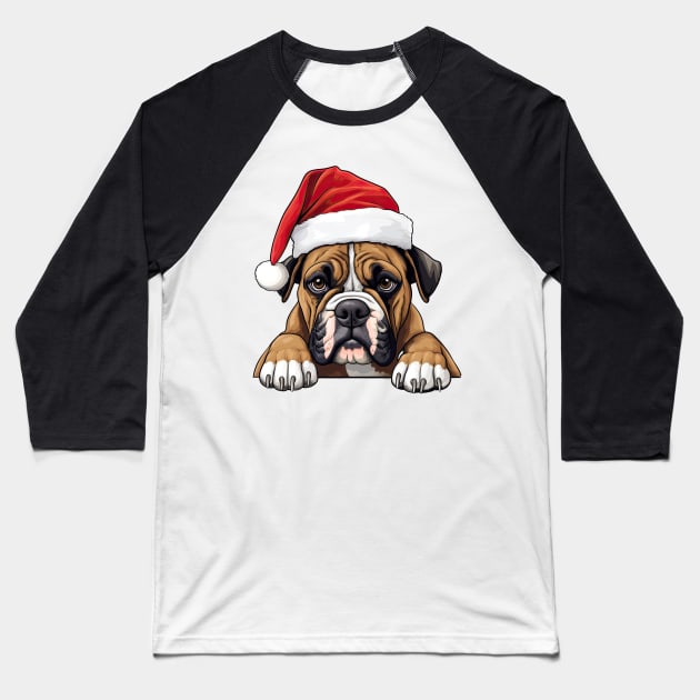 Christmas Peeking Boxer Dog Baseball T-Shirt by Chromatic Fusion Studio